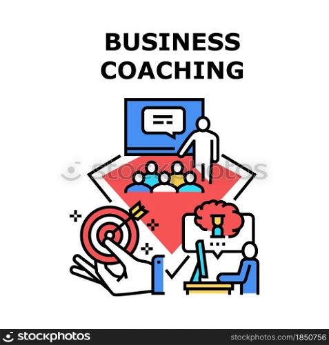 Business Coaching Event Vector Icon Concept. Business Coaching Event For Studying And Motivate Employers For Success Achievement. Team Workers Educational Lecture Color Illustration. Business Coaching Event Concept Color Illustration