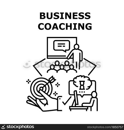 Business Coaching Event Vector Icon Concept. Business Coaching Event For Studying And Motivate Employers For Success Achievement. Team Workers Educational Lecture Black Illustration. Business Coaching Event Concept Black Illustration