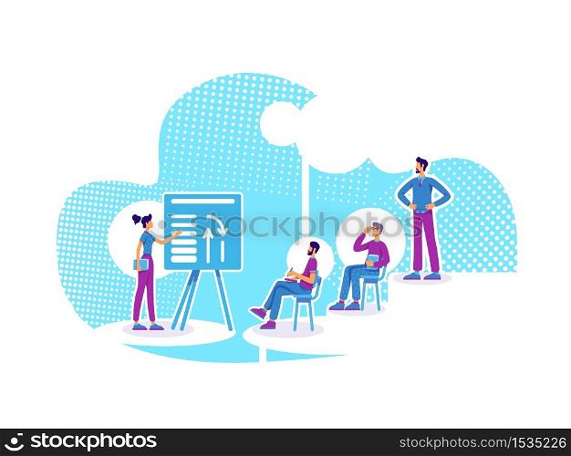 Business coaching flat concept vector illustration. Career mentor. Company personnel training. Students and teacher 2D cartoon characters for web design. Business school lesson creative idea. Business coaching flat concept vector illustration