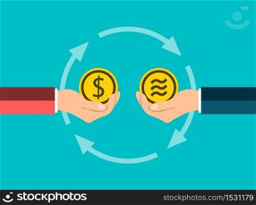 business coin concept.exchange coins dollar to Libra by hand to hand.vector Illustrator