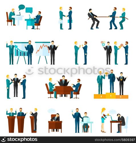Business collaboration teamwork and agreement flat icons set isolated vector illustration. Collaboration Icons Set