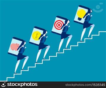 Business colleague climbing stairs to working. Concept business vector illustration, Direction, Development.