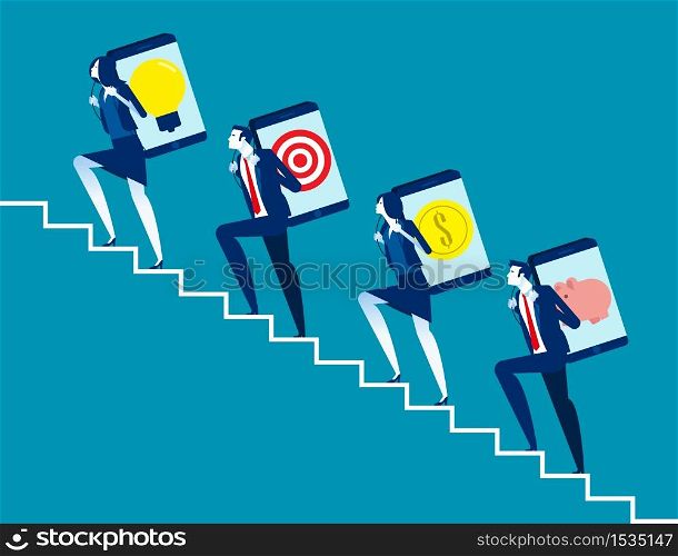 Business colleague climbing stairs to working. Concept business vector illustration, Direction, Development.