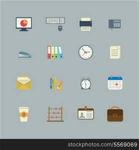 Business collection of flat stationery office supplies color icons isolated vector illustration