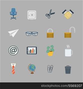 Business collection of flat stationery office supplies color icons isolated vector illustration