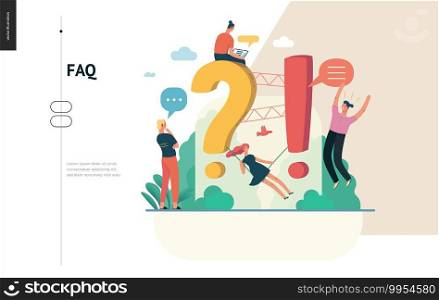 Business, color 1- FAQ -modern flat vector concept illustration of Frequently asked questions People around exclamation and question marks Question answer metaphor Creative web page design template. Business series - FAQ web template