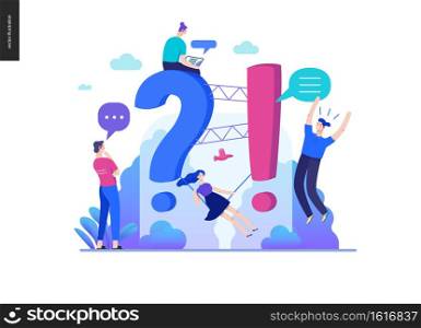 Business, color 2- FAQ -modern flat vector concept illustration of Frequently asked questions People around exclamation and question marks Question answer metaphor Creative web page design template. Business series - FAQ web template