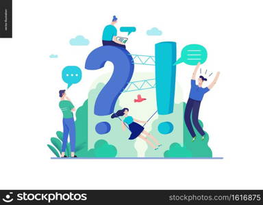 Business, color 3- FAQ -modern flat vector concept illustration of Frequently asked questions People around exclamation and question marks Question answer metaphor Creative web page design template. Business series - FAQ web template