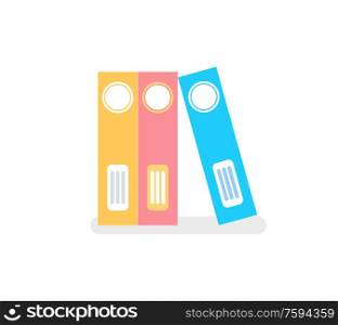 Business color file office folders isolated icons. Vector archive of documents, file-boxes with important information, paperwork concept, stationery items. Business Color File Office Folders Isolated Icons