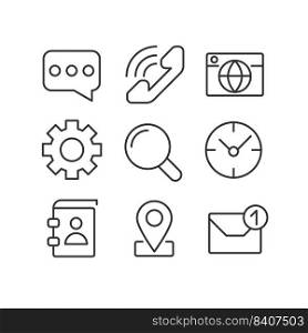 Business communication pixel perfect linear icons set. Workflow organization. Modern technology. Customizable thin line symbols. Isolated vector outline illustrations. Editable stroke. Business communication pixel perfect linear icons set
