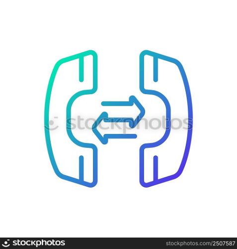 Business communication via phone gradient linear vector icon. Customer interaction. Discuss deals, sales. Conversation. Thin line color symbol. Modern style pictogram. Vector isolated outline drawing. Business communication via phone gradient linear vector icon