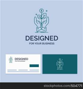 business, company, growth, plant, rise Business Logo Line Icon Symbol for your business. Turquoise Business Cards with Brand logo template. Vector EPS10 Abstract Template background