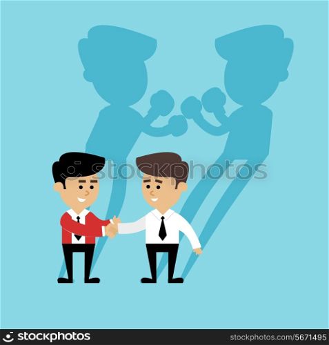 Business competition concept with people handshake and boxing shadow scene vector illustration