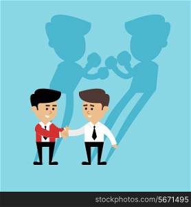 Business competition concept with people handshake and boxing shadow scene vector illustration
