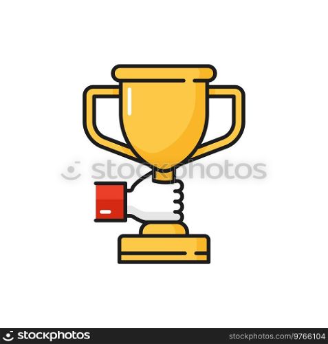 Business competition victory, sport ch&ionship trophy color outline icon with golden cup. Success and work achievement, contest winning award thin line vector sign or minimalistic icon with goblet. Competition victory, sport trophy outline icon