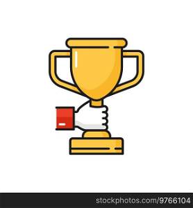 Business competition victory, sport ch&ionship trophy color outline icon with golden cup. Success and work achievement, contest winning award thin line vector sign or minimalistic icon with goblet. Competition victory, sport trophy outline icon