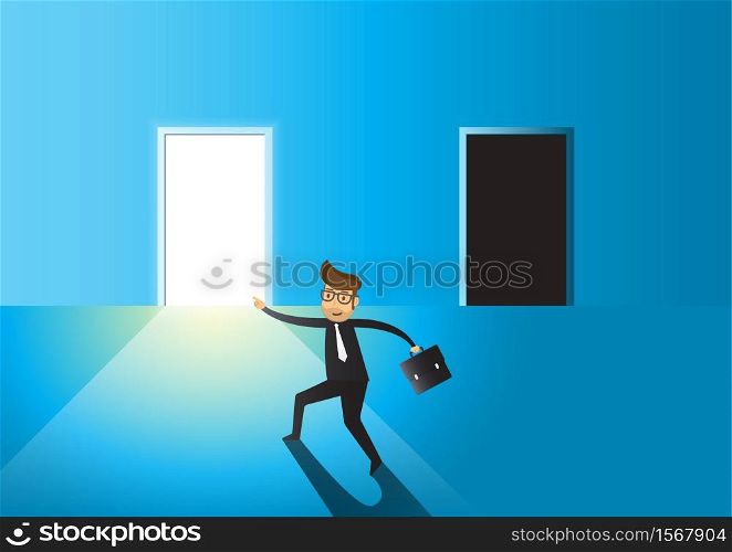 Business concept business man to choose between bright or dark door