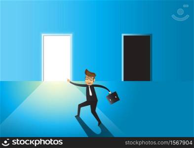 Business concept business man to choose between bright or dark door
