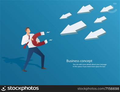 business concept businessman attracting arrow icon with a large magnet vector illustration
