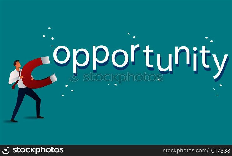business concept. businessman attracting opportunity text with a large magnet vector illustration
