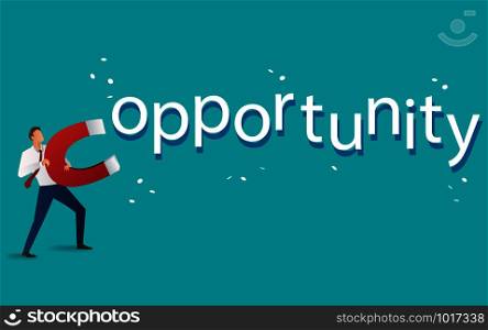 business concept. businessman attracting opportunity text with a large magnet vector illustration