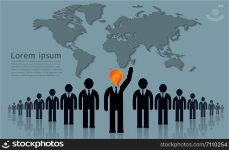 business concept, Businessman with a lamp head. leadership. Creative idea. successful growth in business. vector illustration
