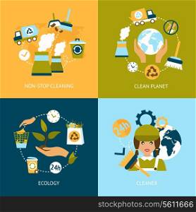 Business concept flat icons set of ecology non stop planet cleaning green elements infographic design elements vector illustration
