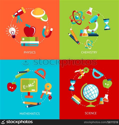 Business concept flat icons set of education physics chemistry mathematics and science infographic design elements vector illustration