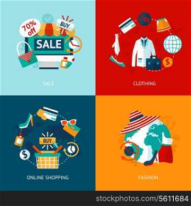 Business concept flat icons set of online accessories shopping and fashion clothing internet sale infographic design elements vector illustration