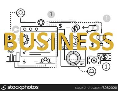 Business concept flat line design with icons and elements. Modern business concept vectors collection. Thin line flat design banners for website and mobile website, easy to use and highly customizable. Business concept lettering