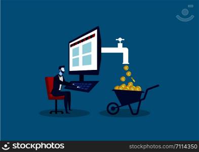 Business concept for making profit using internet like freelancing , marketing Businessman or e-commerce Sitting Straight on Chair Working on Computer