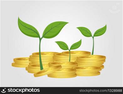 Business concept, growing tree from pile of golden coin