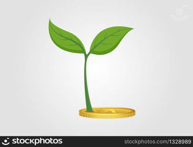 Business concept, growing tree from pile of golden coin