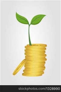 Business concept, growing tree from pile of golden coin