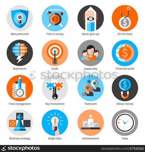 Business concept icons set with idea protection time is money brainstorm isolated vector illustration