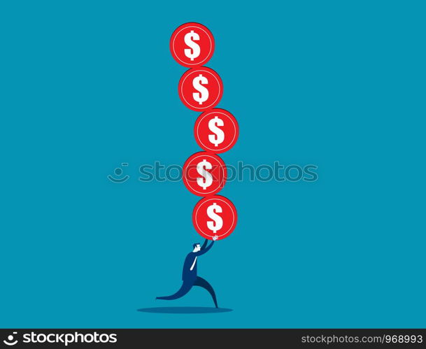 business concept illustration man overloaded with risk.