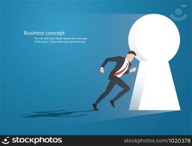 Business concept illustration of a businessman running into keyhole vector