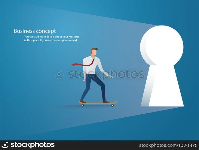 Business concept illustration of a businessman skating into keyhole