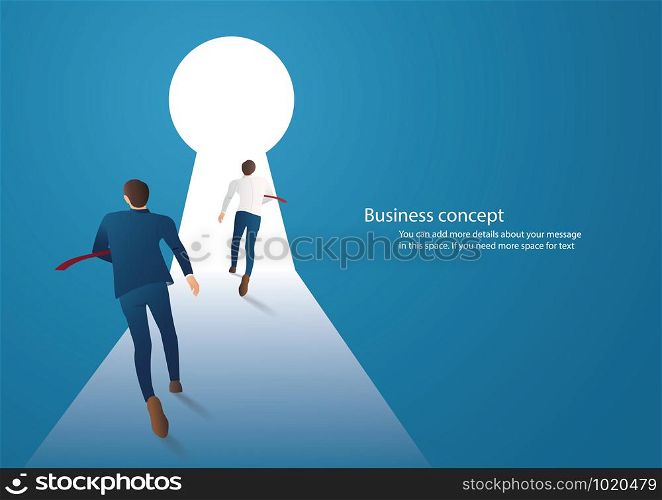 Business concept illustration of two businessman running into keyhole vector