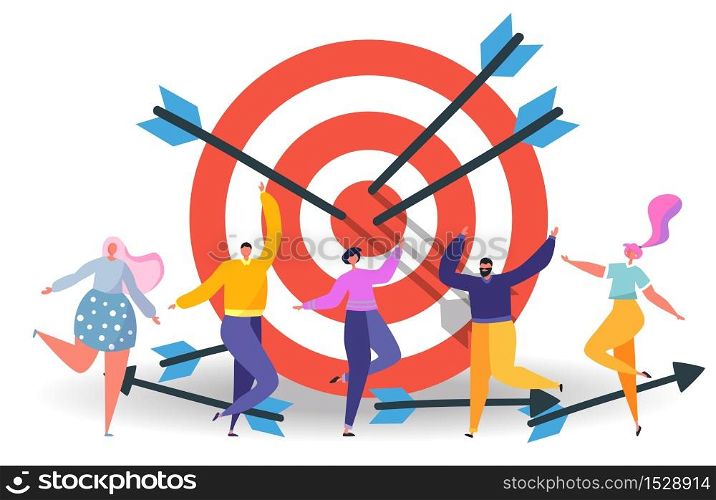 Business concept illustration, Target with an arrow, hit the target, goal achievement.. Business concept illustration, Target with an arrow, hit the target, goal achievement
