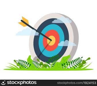 Business concept illustration, Target with an arrow, hit the target, goal achievement. Business concept. Target with an arrow, hit the target, goal achievement