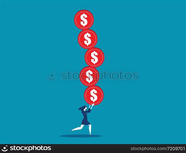 business concept illustration woman overloaded with risk.