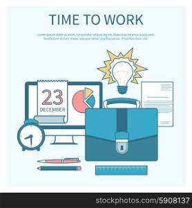 Business concept in flat design for time to work, work process, project and time management with idea, timing and business symbols