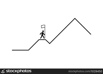 business concept. man strives for success. person wants to be the first. mountain route to peak. business illustration. startup business. white background. vector illustration. isolated. business concept. man strives for success. person wants to be the first. mountain route to peak. business illustration. startup business. white background. vector illustration