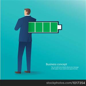 business concept of businessman standing with full battery vector illustration