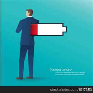 business concept of businessman standing with low battery vector illustration