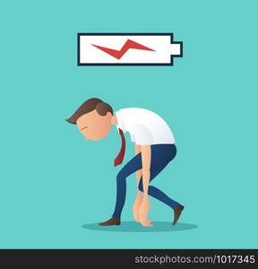 business concept of businessman tired of working with low battery vector illustration