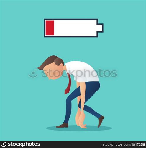 business concept of businessman tired of working with low battery vector illustration