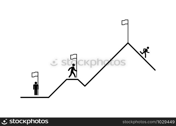 business concept. people strives for success. people wants to be the first. mountain route to peak. business illustration. startup business. white background. vector illustration. isolated. business concept. people strives for success. people wants to be the first. mountain route to peak. business illustration. startup business. white background. vector illustration