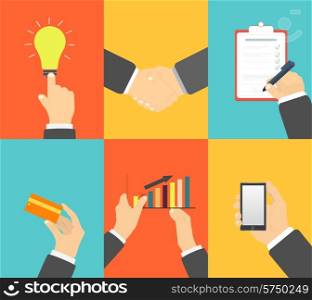 Business concept. Set of hands clients purchasing